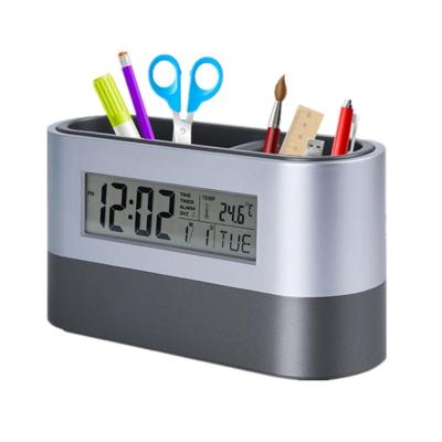 China Files KH-CL057 Desk Digital Alarm Table Plastic Desk Clock And Pen Holder for sale