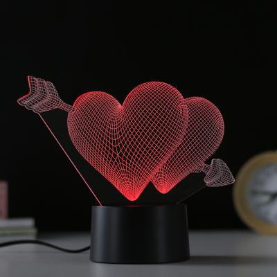 China KH-NL043 Color Changing Valentine's Day Decor 7 Colors Change Acrylic Touch Table 3D Illusion Love Heart Night Light for sale