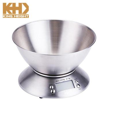 China LED Light KH-SC009 KING HEIGHT 11lb/5kg Rear Kitchen Scales Silver Stainless Steel Digital Food Cooking Scales With Detachable Mixing Bowl for sale