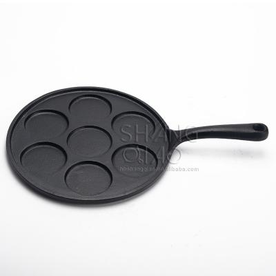 China Viable Non-Stick Pre-Seasoned Maker Mini Cast Iron Crepe Pancake and Oatmeal Cookie 7 Mold Blini Pan for sale