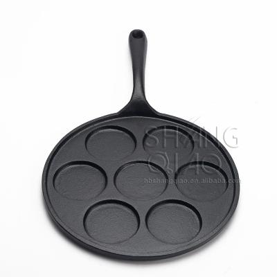 China Viable Cast Iron Mini Pancake Pan, Silver Dollar 7 Pancake Griddle, Mini Crepe Maker Blini Pan for sale