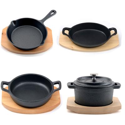 China Amazon Transitional Hot Selling Mini Cast Iron Cookware Pre-Seasoned Mini Series With Wooden Dish for sale