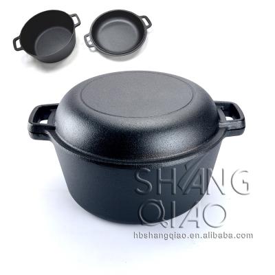 China Amanzon Sustainable Hot Sale Pre-Seasoned 2 in 1 Cast Iron Dutch Oven Set with Skillet Lid for sale