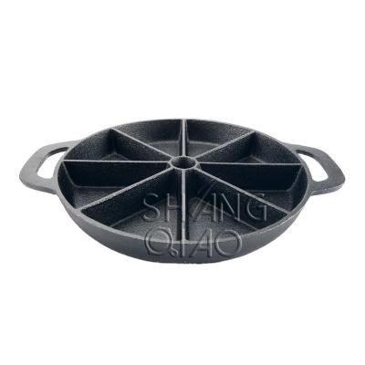 China Sustainable Pre-Seasoned Cast Iron Wedge Pan With Double Handles Baking Tray Pan for sale