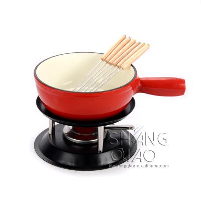 China Amazon Viable Hot Selling Traditional Enameled Cast Iron Cheese Fondue Pot Set for sale