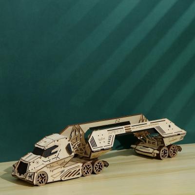 China Unique Scenery 3D Truck Wooden Bar Model DIY TOY Exploring Wisdom Exclusive Product with Brain Teaser Trailer for sale