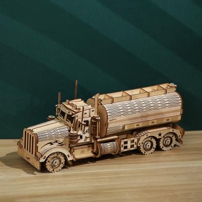 China DIY TOY Exploring Wisdom Manufacturer Wooden Building Set Mechanical 3D Puzzle Fuel Tank Trailer for sale