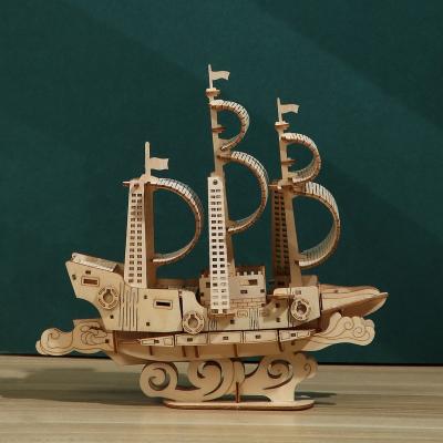 China Toy Exploring Wisdom Wood Craft Cartoon Educational Toy 3D Maker Puzzle European Model Sail Boat Building Kit for sale