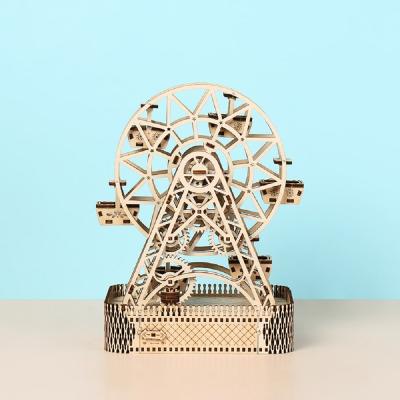 China Cartoon Toy Exploring Wisdom Manufacturer Laser Cutting Wooden Model Puzzle Ferris Wheel Building Kit Mechanical 3D for sale