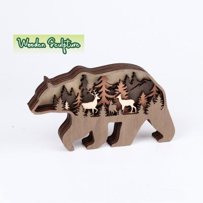 China Farm Exploring Wisdom Made With Woodland Creature Silhouette Bear Rustic Wood Sculpture Home Decoration for sale