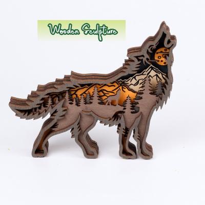 China Farmhouse Wisdom Etsy Amazon Exploring Home Decor Accent Creative Wood Ornaments Wolf Totem Decoration Carved Landscape for sale