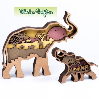 China Wisdom The Farm Exploring Made From Boxwood Silhouette Elephant Shelf Or Animal Desk Sculpture Decoration for sale