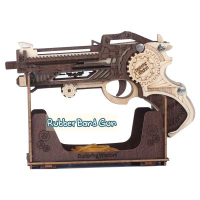 China Cartoon Toy Exploring Wisdom Jigsaw Brain Enigma DIY Gift Revolver Gun Model Toys 3D Wooden Puzzle For Teens for sale