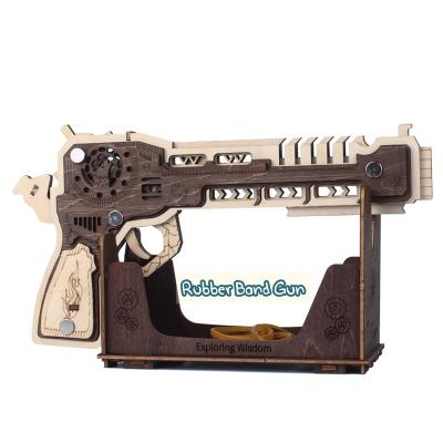 China Toy Exploring Wisdom Quality Craftmanship Cartoon Gears Build Your Own 3D Kit Mechanical Wooden Puzzle Gun for sale