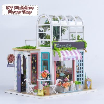 China Cartoon Toy Factory Direct ODM Jenny Florist Doll House Toys Wooden Miniature Kit With Furniture for sale