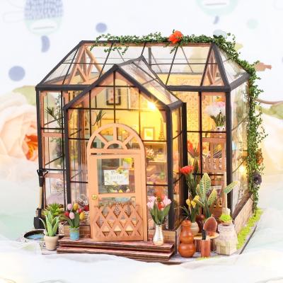 China Cartoon Toy Exploring Wisdom Manufacturer Wooden 3D Puzzle Jenny's Flower Garden Green Miniature House DIY Model for sale