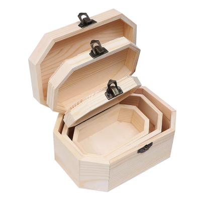 China Logo Small Unfinished Wood Gift Custom Handmade Boxes Treasure Jewelry Storage Pine Wood Box for sale