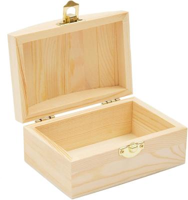 China Handmade Unfinished Wood Craft Small Wooden Jewelry Box DIY Gift Boxes With Locking Clasp Bow Lid Top for sale