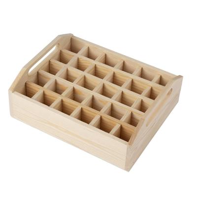 China Handmade Custom Plain Essential Oil Box Tray Unfinished Wooden Essential Oil Bottle Wooden Organizer with Compartments for sale