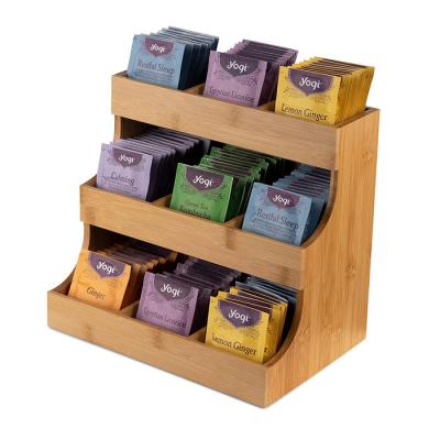 China Practical Wooden Tea Handmade Vertical Box Organizer Bamboo Tea Bag Holder for Home Office Cafe for sale