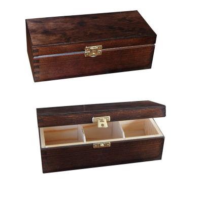 China Handmade Custom Antique Tea Bag Box Wooden Wooden Tea Gift Box Organizer with 3 Compartment for sale