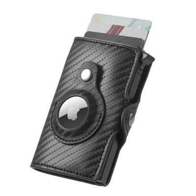 China 2022 New Arrival Fashion Aluminum Wallet RFID Card Case Air Tag Carbon Fiber Credit Cover Airtag Credit Card Holder Anti-lost Leather for sale