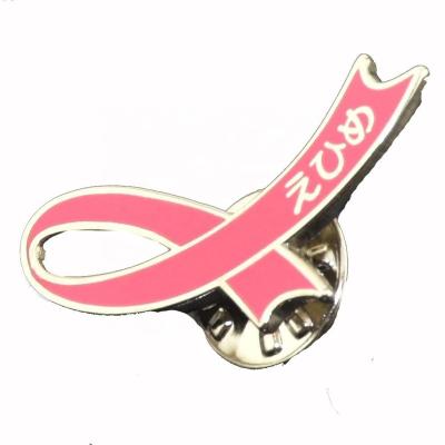 China China Wholesale Sublimation Breast Cancer Ribbon Badge Metal Lapel Pins Custom Fashion Pink Ribbon Lapel Pin for sale