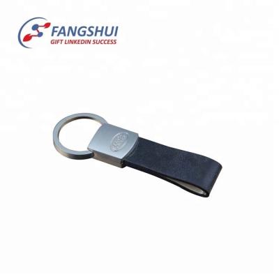 China Brand New Black Logo Customized Real Leather Metal Key Ring Business/Promotion/Souvenir Key Chain for sale