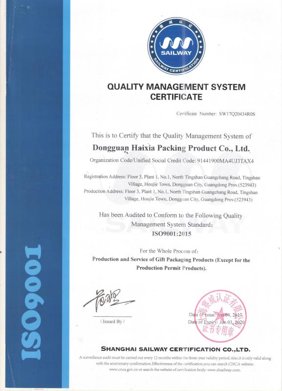 ISO9001:2015 - HEIDEL PRINTING PACKAGING TECH (DONGGUAN) LIMITED