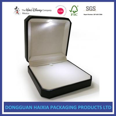 China Compact Size Leather Jewelry Box Black PU And White Velvet Materials for sale