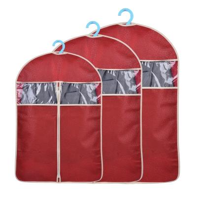 China Sustainable Custom Printed Logo Recyclable Packaging Non Woven Fabric Cube Window Red Garment Dust Bag Zippers For Suits for sale