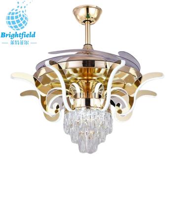 China Modern LED Crystal Chandelier Ceiling Fan with Dimmable Light Remote Control 48inch 3 Color and CCT Invisible Crystal Fan Light for sale