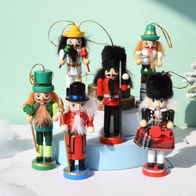 China Christmas Ornament Opens 6 Nutcracker Wooden Soldier Christmas Gift Wholesale Wooden Puppet Nutcracker 13CM Pendant Decoration Set for sale