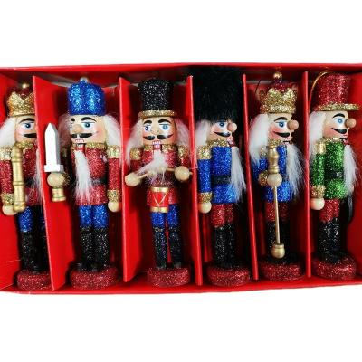 China Christmas Deoration Glitter Powder 12.5 Cm Nutcracker Set Wooden Nutcracker Christmas Decoration Exquisite Modeling Wooden Nutcracker for sale