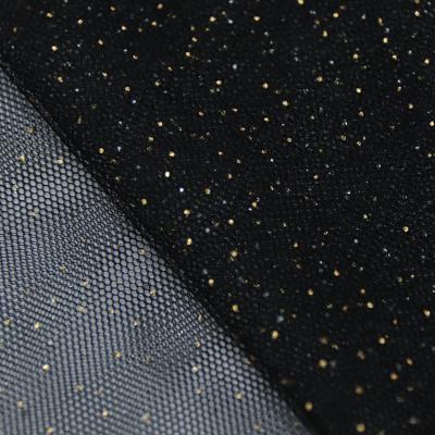 China Memory 100 Polyester 50gsm 24 Bird's Eye Mesh Tulle Net Fabric Gold Glitter Foiled Fabric For Dress Wedding Shiny for sale