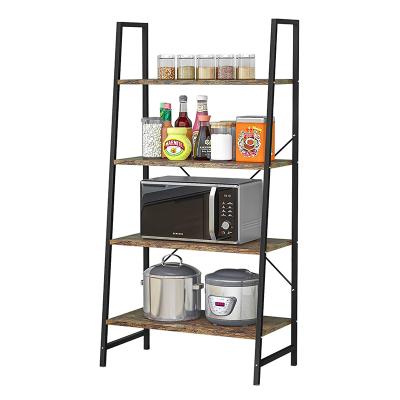 China Industrial 4 Tier Ladder Sustainable Shelf Storage Rack Rack Shelves With Metal Frame For Bathroom for sale