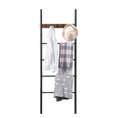 China 5 Tier Ladder Standable Comforter Leaning Rack With 5 Hooks Removable Towel Drying And Display Rack For Bathroom for sale