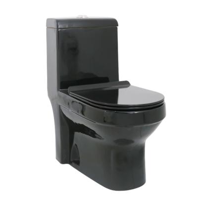 China New Design Double-Flow Ceramic Floor Sanitary Ware Black Color One Piece Toilet Bowl for sale