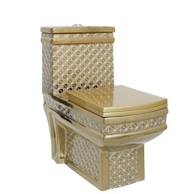 China Double-Flow China Bathroom Ware One Piece Gold Sanitary Ceramic Gold Color Plated Toilet for sale