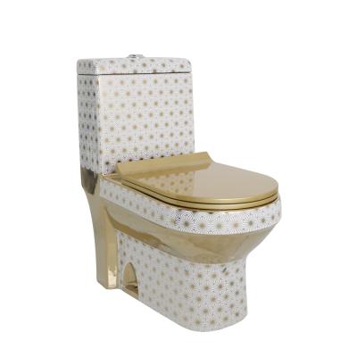 China Double-Flow China Factory Luxury Golden Bathroom WC One Piece Gold Plated Toilet Set for sale