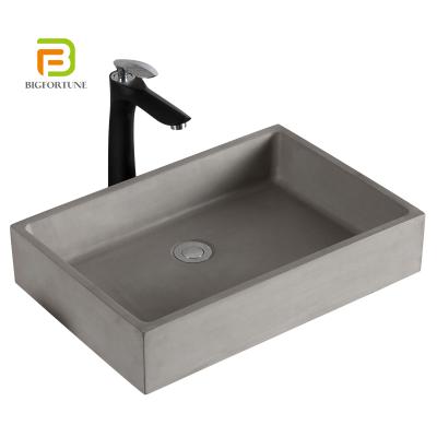 China Modern Wholesale Rectangle Over Counter Wash Hand Cement Art Casual Basin for sale