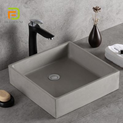 China Factory Manufacturers Wholesale Modern Gray Cement Concrete Art Basin Square Countertop Sink Hand Basin Design Bathroom Basin For Sale for sale