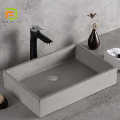 China Hot Sale Modern Euro Rectangular Bathroom Above Counter Vanity Drop Down Cement Concrete Art Basin Color European Washbasin for sale