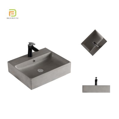 China Modern Matt Gray Rectangular Shape Washbasin Concrete Bathroom Basin Terrazzo Cement Sink Countertop Basin for sale