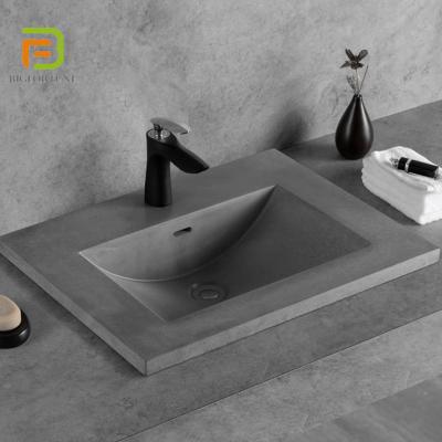 China Easy Clean Bathroom Hot Sale European Industrial Style Sink Countertop Basin Rectangular Concrete Cement Outdoor Concrete Wash Basin for sale