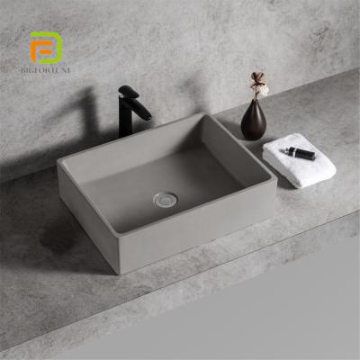 China Good Quality Style Modern Art Rectangular Counter Basin Shape Bathroom Hand Basin Cement Color Cement Color Basin Sink for sale