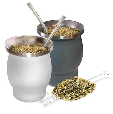 China Viable Hot Cup and Amazon Bombilla 8 Ounce Yerba Mate Gourd Set Stainless Steel Yerba Mate Cup Argentina Mate Tea for sale