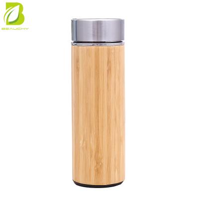 China 2019 Sustainable New Product 360ml / 450ml Triple Wall Vacuum Insulated Bamboo Bottle With Strainer for sale