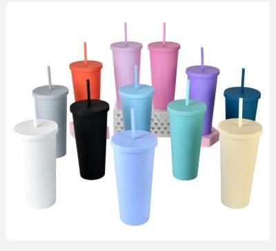 China Beauchy Sustainable 22oz Custom Plastic Tumbler, Insulated Double Wall Acrylic Plastic Straw Mug for sale