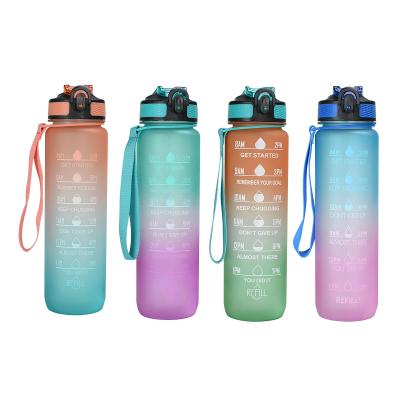 China Sustainable 1000ml personalized custom plastic frosted sports water bottles with rubber coating bpa free for sale